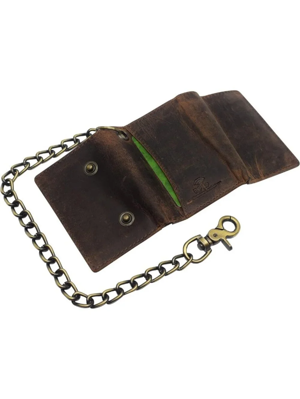 Vintage Leather Biker Chain Wallet for Men - RFID Blocking, Trifold, Snap